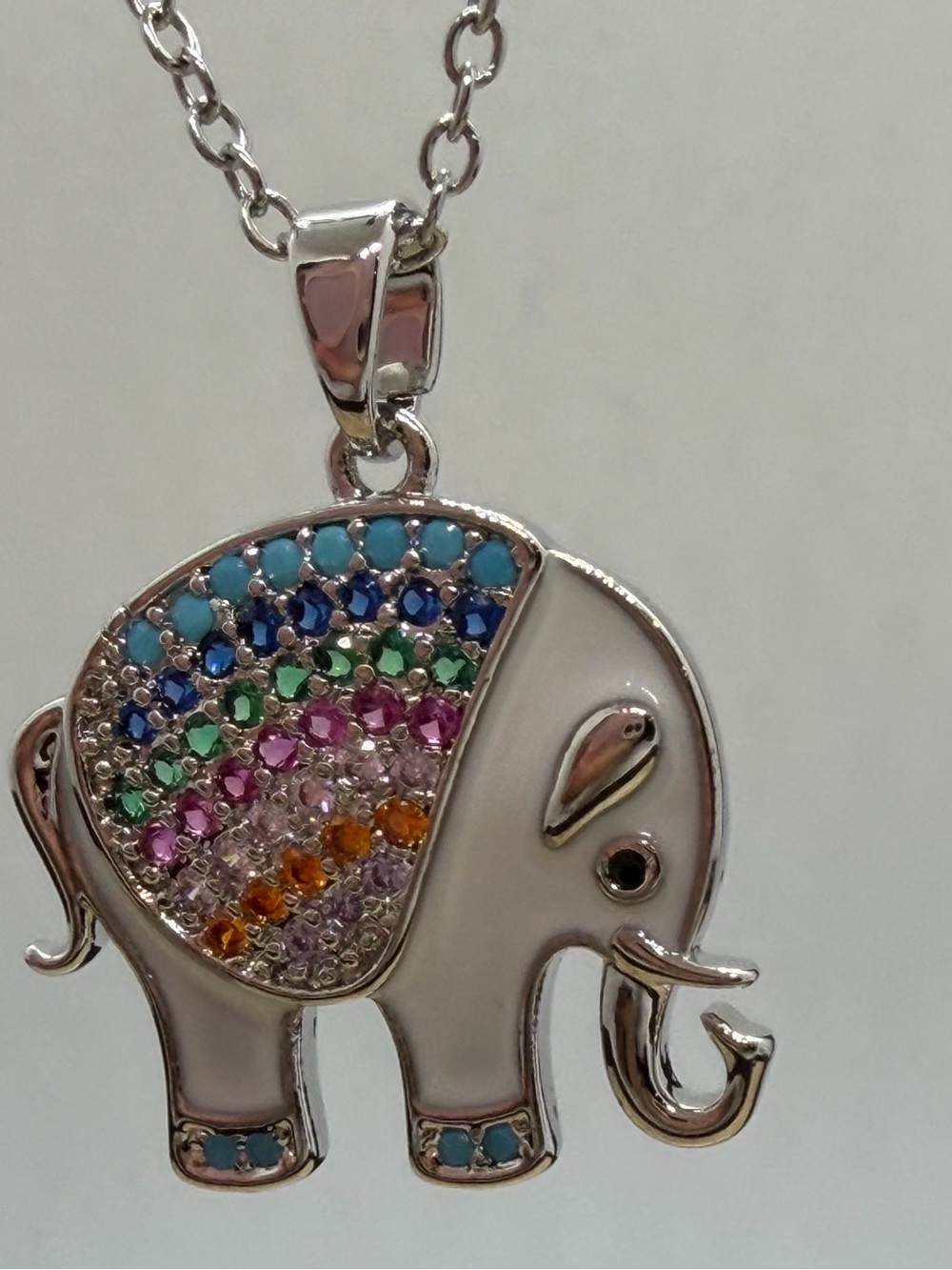 Silver-Tone Elephant Pendant Necklace with Multicolor Crystal Accent